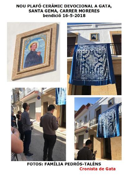 HUI 16 DE MAIG ÉS SANTA GEMMA GALGANI. AL CARRER MORERES DE GATA TÉ UN PLAFÓ CERÀMIC DEVOCIONAL DEL 2018