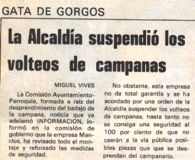 ¿SABIEU? que va caure un picot d'una campana i es van suspendre els volteigs
