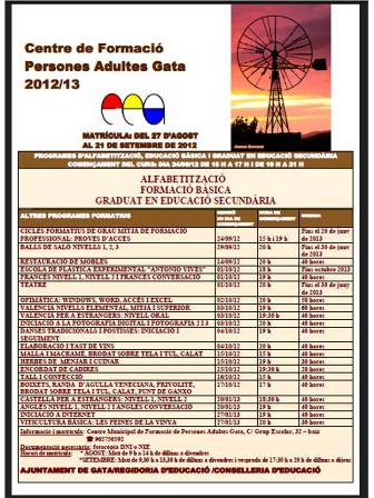 FORMACIÓ D'ADULTS: Comença el curs, oferta formativa 2012-2013