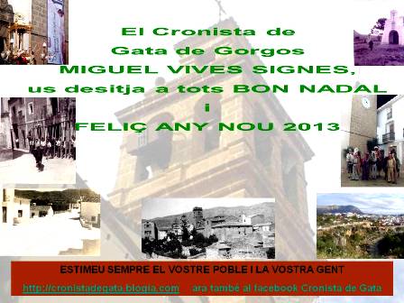 FELICITEN ELS NADALS: la meua, del Cronista de Gata per a totes i tots