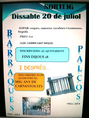 TAMBÉ HUI, SORTEIG DE PALCOS I BARRAQUES per a festes
