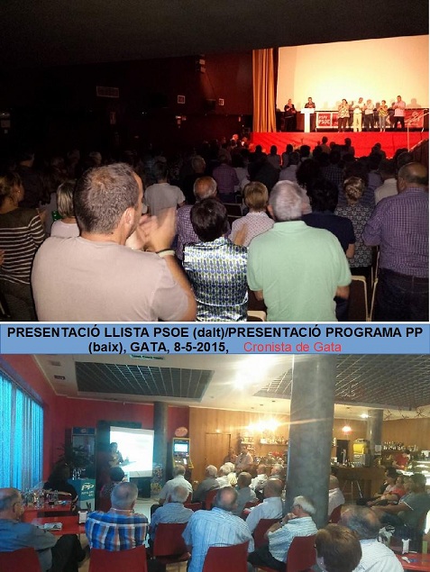ACTES ELECTORALS D'AHIR: Presentació llista PSOE; programa PP i assemblea JuGa