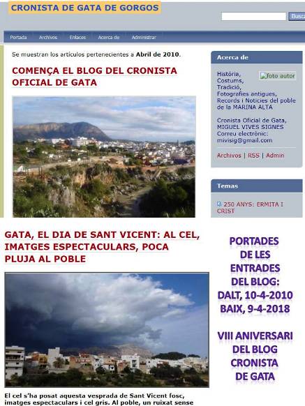 HUI DIA 10 DABRIL DE 2018: 8 ANYS DEL BLOG CRONISTA DE GATA // 2.500 amics al facebook