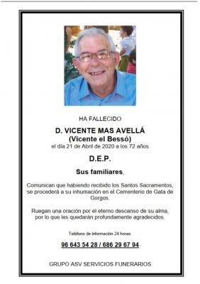 ENS HA DEIXAT VICENTE MAS AVELLÁ, Vicente el Bessó (D.E.P.)