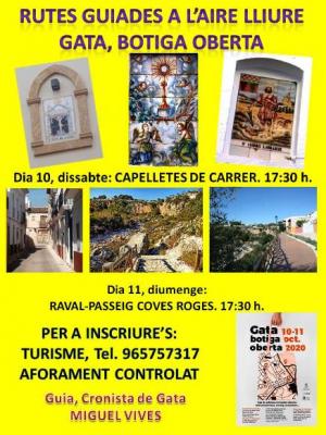 A GATA, DOS RUTES A LAIRE LLIURE: CAPELLETES DE CARRER I RAVAL-COVES ROGES. PER A CONÉIXER HISTÒRIA I PAISATGE GATERS. DIES 10 i 11. DINS DEL PROGRAMA BOTIGA OBERTA