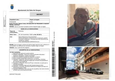 AQUESTA VESPRADA (20 H.) SE CELEBRA L'ÚLTIM PLENARI DE L'ANY TELEMÀTICAMENT. La Corporació nomenarà Fill Adoptiu de Gata al missioner Vicente Berenguer. La banda tindrà el nom d'un carrer