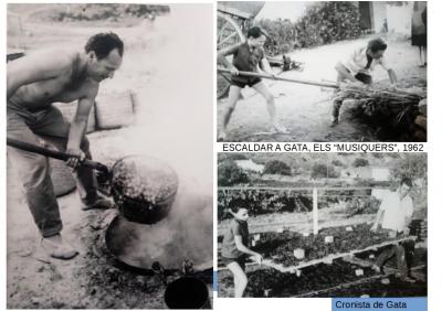 FOTOGRAFIES ANTIGUESI D'ABANS (Gata en el record): Fotos 1.871 a 1.873. Els musiquers i l'escadà. Any 1962