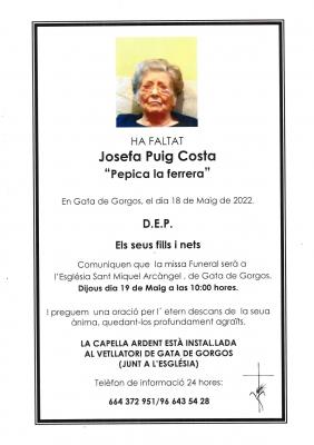 ENS HA DEIXAT LA CENTENÀRIA DE GATA JOSEFA PUIG COSTA (PEPICA LA FERRERA). Va fer 100 anys el passat 30 de març