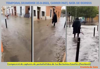 LES FORTÍSSIMES I INTENSES PLUGES, PRIMERES DE LA TARDOR, DEIXEN EN GATA 145 LITRES EN POC MÉS DE 7 HORES. Problemes al carrer Paet i tallat el carrer paet i el pas soterrani cap a les Sorts. En una hora, aquest matí han caigut 40 litres. El riu ple d'aig