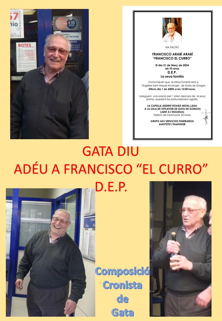 ENS HA DEIXAT FRANCISCO ARABÍ ARABÍ "CURRO". El recordem del bar i a l'administració de loteria. D.E.P. Francisco