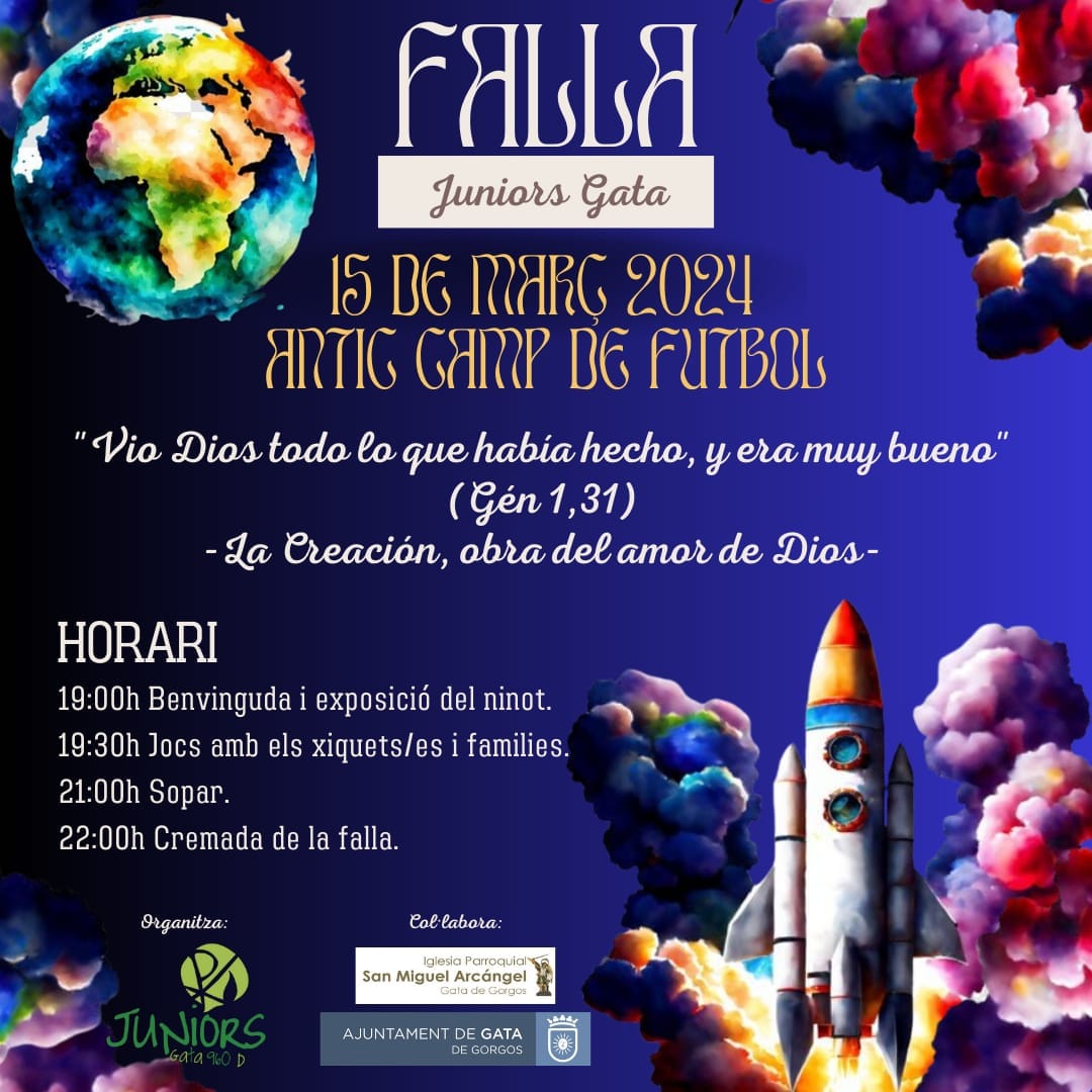 ELS JUNIORS DE GATA CREMEN LA SEUA FALLA AQUESTA NIT. A l’antic camp de futbol de Les Sorts i amb exposició del ninot inclosa. La falla als anys 50 també per joves de la parròquia