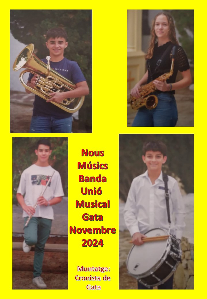 QUATRE NOUS INTEGRANTS ENTREN HUI A LA CENTENÀRIA BANDA DE GATA. Hui dia 16 i diumenge 23 els dies més grans de les festes a Santa Cecília 2024. L'extraordinari concert serà solidari per als damnificats de la DANA