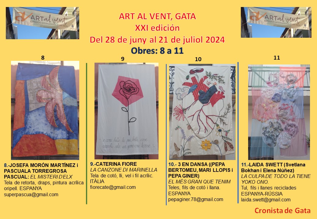 MÉS ART AL VENT 21 DE GATA. MOSTRA INTERNACIONAL ART TÈXTIL. 28/6 al 21/7. Mirades, Teles 8 a 11