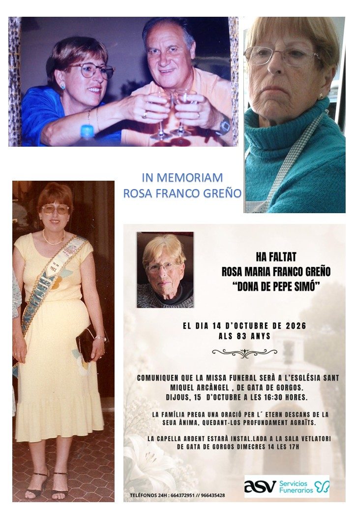 ENS HA DEIXAT ROSA FRANCO GREÑO, DONA DE PEPE SIMÓ I UNA DE LES FUNDADORES DE LES FESTES DE LA FONT DEL RIU. D.E.P. ROSA