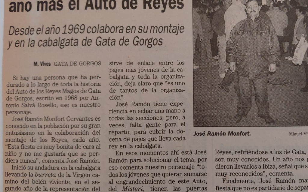 ENS HA DEIXAT JOSÉ RAMÓN MONFORT CERVANTES “RAMONET”. EL RECORDEM COM UN GRAN ENTUSIASTA DEL MUNTATGE DELS REIS MAGS A GATA DES DE 1969 (D.E.P.). Hui fa 25 anys que li vaig fer una entrevista