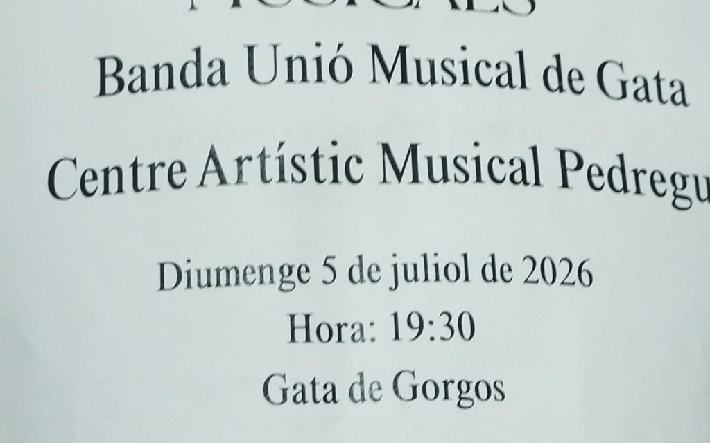 CONCERT DEL SOCI, INTERNCAVI MUSICAL AMB LES BANDES DE GATA I PEDREGUER. Estrena del nou director Tomás Alemany Rosaleny