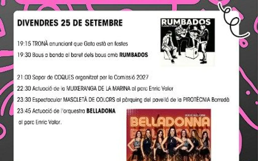 HUI COMENCEN LES FESTES A SANT MIQUEL, CAP D'ALTAR DE L'ESGLÉSIA DE GATA. LA FESTA, DIMARTS 29. A destacar,  dos dies de bous; bous a banda, orquestres, sopars,...
