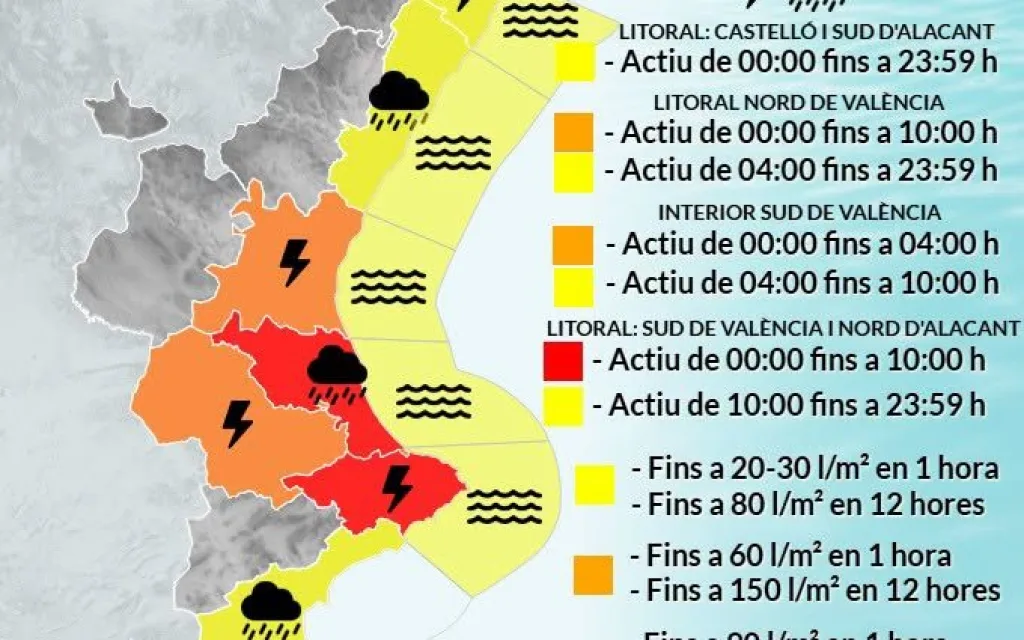 LA TORMENTA SUMA JA A GATA 141 LITRES EN 20 HORES. Alerta roja. Demà dilluns, suspeses les classes