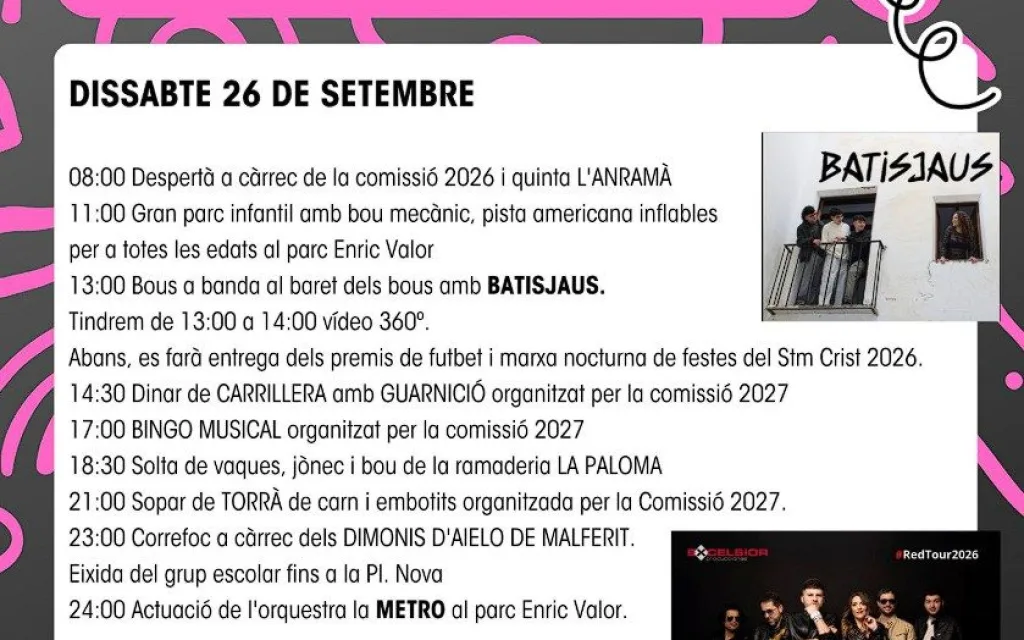 HUI DISSABTE 26, SEGON DIA DE FESTES A SANT MIQUEL: PARC INFANTIL, VAQUES I BOUS, CORREFOC