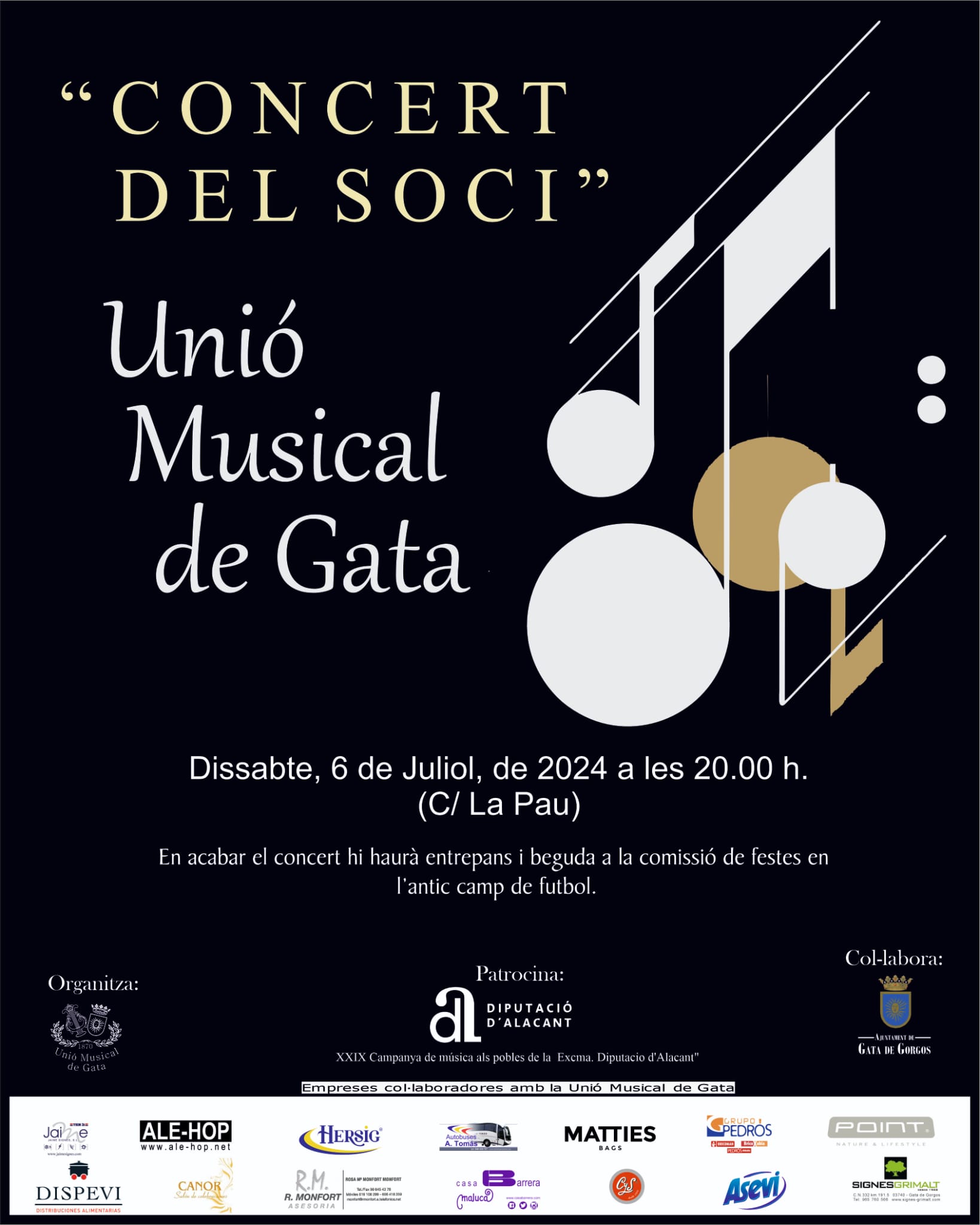 DISSABTE 6 DE JULIOL, LA BANDA UNIÓ MUSICAL DE GATA OFEREIX EL CONCERT DEL SOCI. Al carrer La Pau i amb la meua narració del Quixot