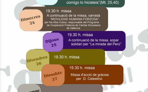 LA PARRÒQUIA CELEBRA LA SETMANA DE LA CARITAT, ORGANITZADA PER CÀRITAS LOCAL: Vigilia, Xerrada i Sopar solidari