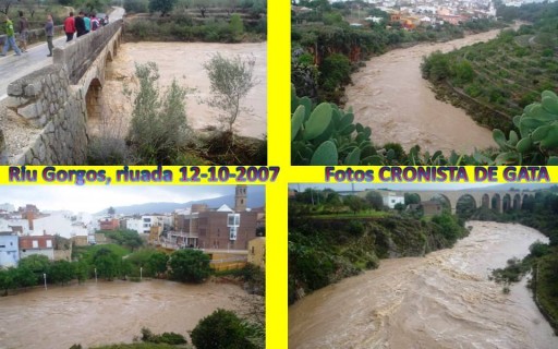 L'ÚLTIM EPISODI DE PLUGES DE TRES DIES DEIXA A GATA 87 LITRES. HUI RECORDEM LA RIUADA DEL PILAR DE 2007. Del dia de Sant Josep d'enguany que no baixa aigua pel riu