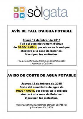 DEMÀ DIJOUS 12 PEL MATÍ, TALL D'AIGUA A LES BOLERIES