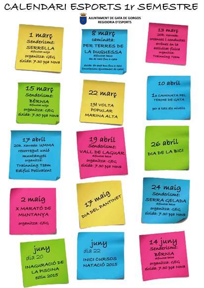 AGENDA DE TOTES LES ACTIVITATS ESPORTIVES DEL PRIMER SEMESTRE A GATA