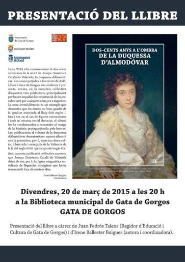 DIVENDRES 20, PRESENTACIÓ DEL LLIBRE DOS-CENTS ANYS A L'OMBRA DE LA DUQUESSA D'ALMODÒVAR