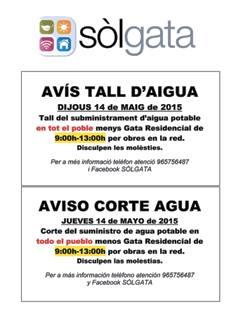 SÒLGATA ANUNCIA QUE DEMÀ HI HAURÀ UN TALL D'AIGUA POTABLE (pel matí)