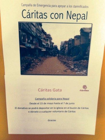 CÀRITAS PARROQUIAL DE GATA LLANÇA UNA CAMPANYA D'AJUDA ECONÒMICA PELS DAMNIFICATS PEL TERRATREMOL DE NEPAL