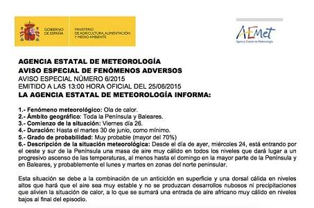 ATENCIÓ A L'ONADA DE CALOR QUE VE DE DEMÀ 26 A DIMARTS 30