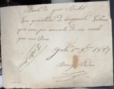 FOTOGRAFIES ANTIGUESI D'ABANS (Gata en el record) -1.871-: UN DOCUMENT COMERCIAL DE 1857 (facilitat per JackyCalp Ifac)