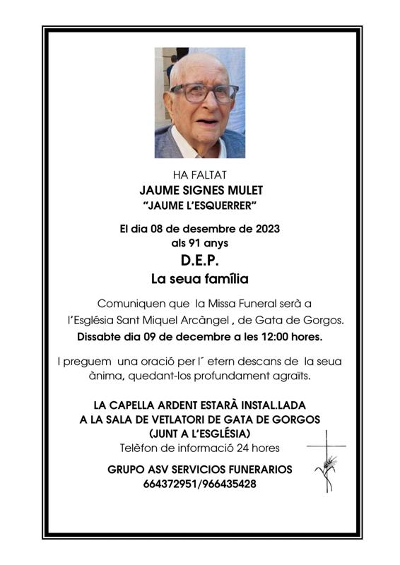 ENS HA DEIXAT JAUME L'ESQUERRER (JAIME SIGNES MULET), UN BON HOME I BON MÚSIC DE CLARINET 