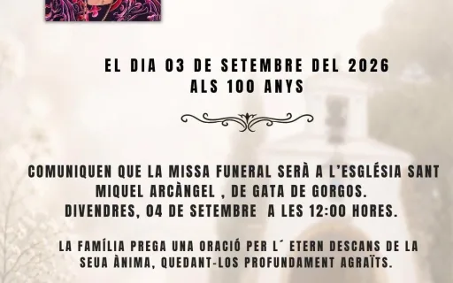ENS HA DEIXAT LA CENTENÀRIA DE GATA, MARÍA JORRO GRIMALT. Als 100 anys i tres mesos