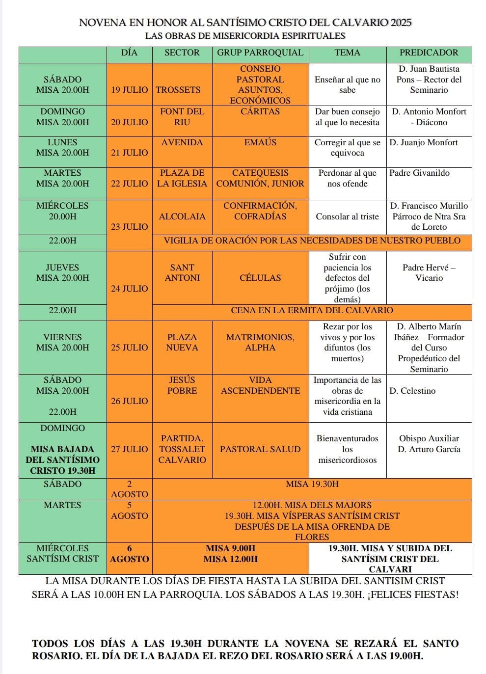 DISSABTE 19 COMENÇA EL NOVENARI AL CRIST DEL CALVARI